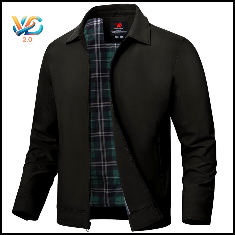 Men's Lightweight Full Zip Windbreaker Jacket With Pockets For Golf Work Casual